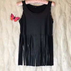 NWT Black Faux Leather Studded Fringed Tank